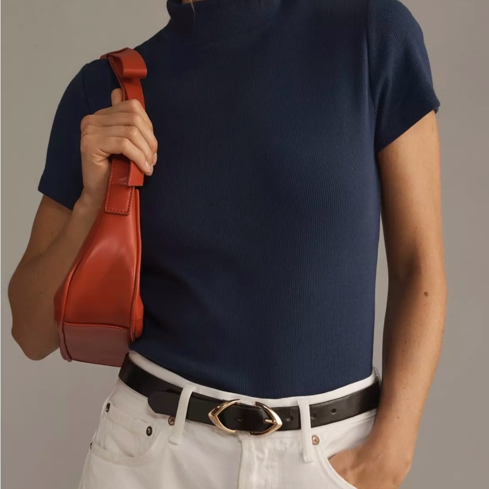 Anthropology Maeve Ribbed Short Sleeve Mock Neck Top